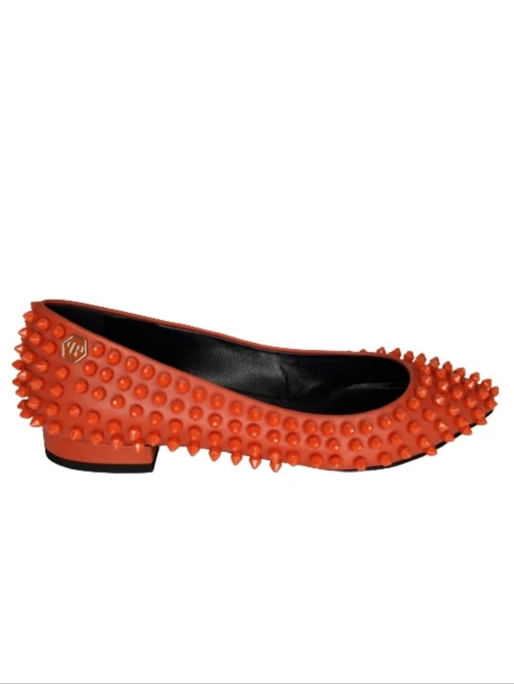 Philipp Plein "What I Do" Orange Studded Leather Ballerina Flats